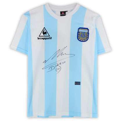 Diego Maradona Argentina National Team Autographed Fanatics Authentic Blue/White Home Jersey - Front Signature