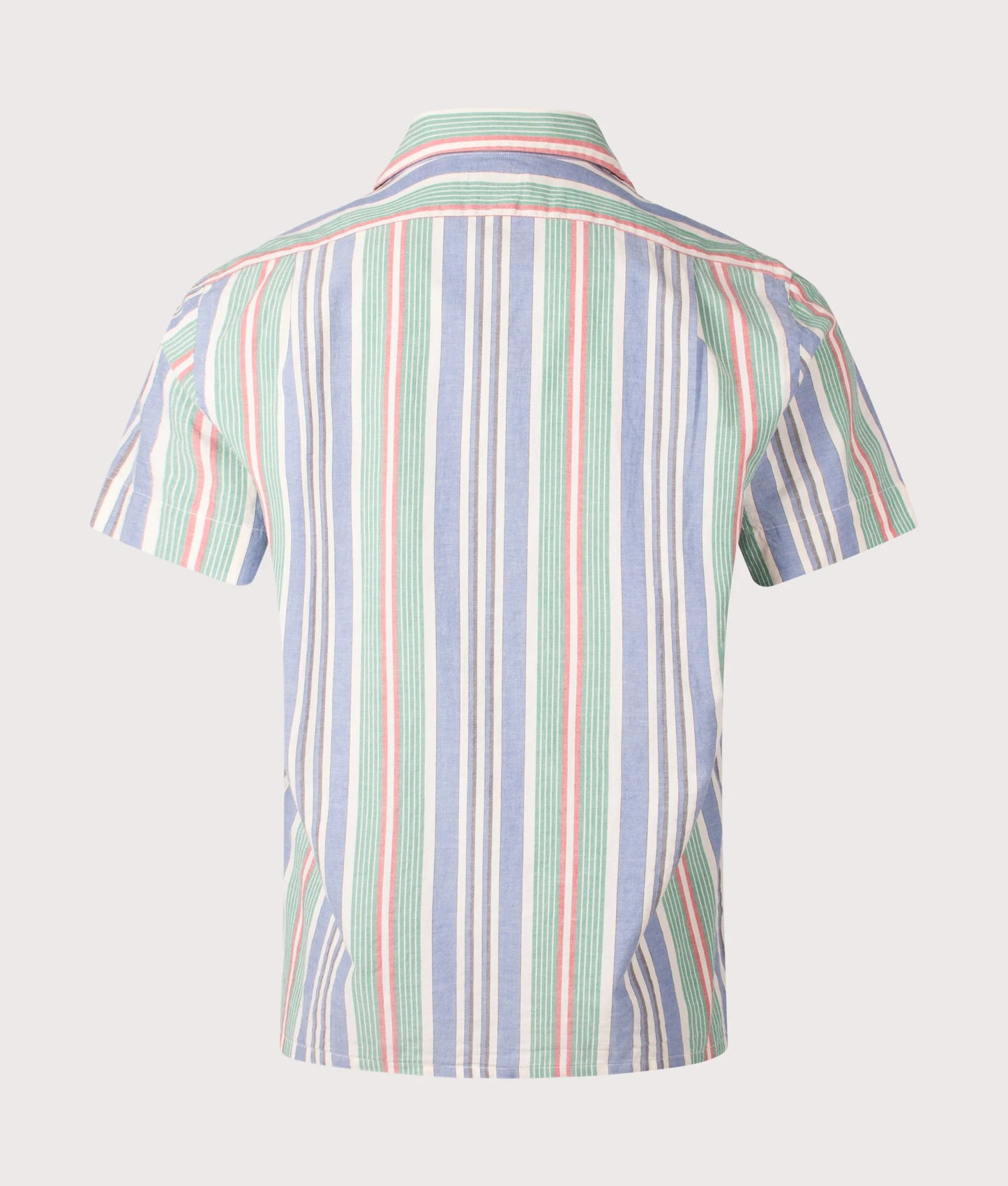 Classic Fit Short Sleeve Striped Chambray Camp Shirt