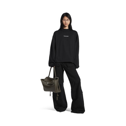WOMEN'S BALENCIAGA BACK CROPPED LONG SLEEVE T-SHIRT IN BLACK/WHITE