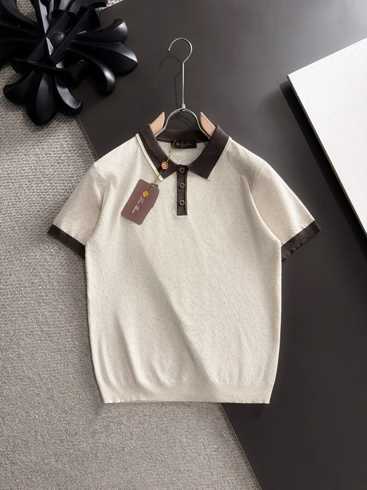 260511 New high-quality combed cotton yarn neckpiece stitched knitted polo shirt