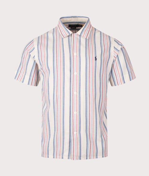 Classic Fit Short Sleeve Striped Chambray Camp Shirt