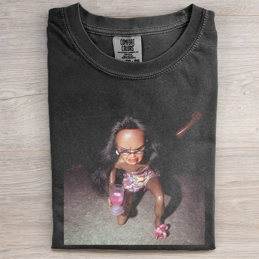 BLACK BARBIECORE PARTY MOOD POV T-SHIRT