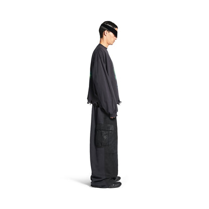 MEN'S DIY IMPRINT CROPPED LONG SLEEVE T-SHIRT IN BLACK FADED