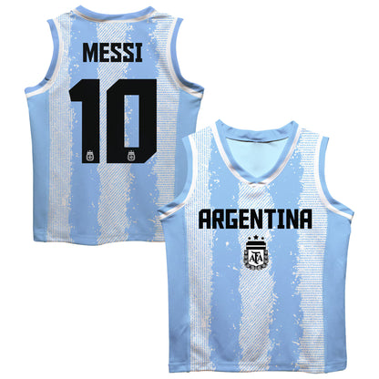 Lionel Messi Argentina National Team Vive La Fete  Mesh Basketball Jersey - Light Blue