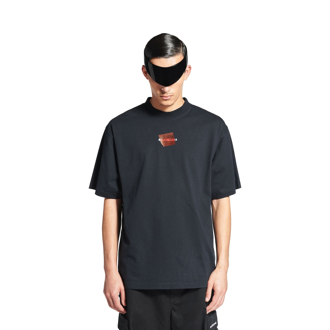 MEN'S TAPED BALENCIAGA BACK T-SHIRT MEDIUM FIT IN FADED BLACK/WHITE/RED