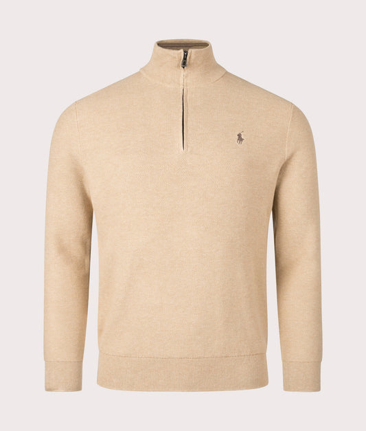 Quarter Zip Contrast Logo Knit