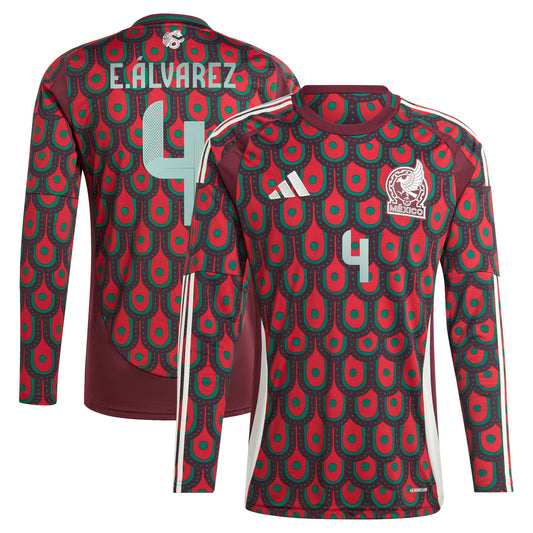Edson Alvarez Mexico National Team 2024 Home Replica Player Long Sleeve Jersey - Burgundy