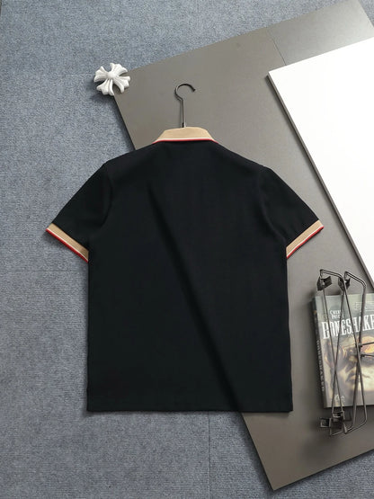 260415 New high-quality checked patchwork knit collar polo shirt