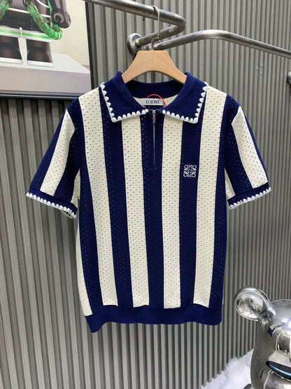 060311 New high-quality diamond-pattern jacquard design open-weave knit polo shirt