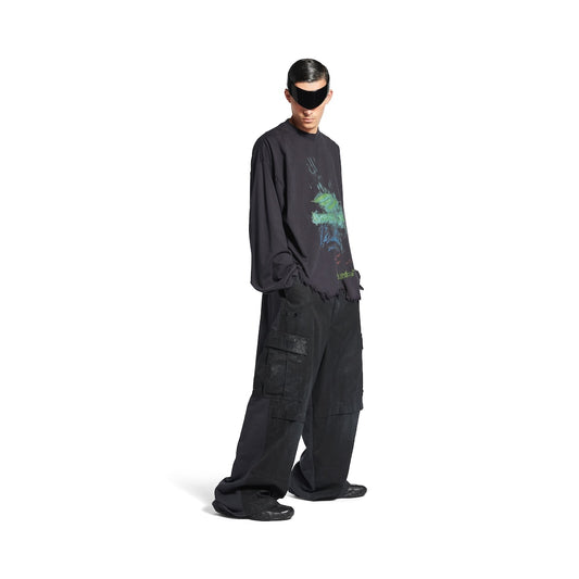 MEN'S DIY IMPRINT CROPPED LONG SLEEVE T-SHIRT IN BLACK FADED