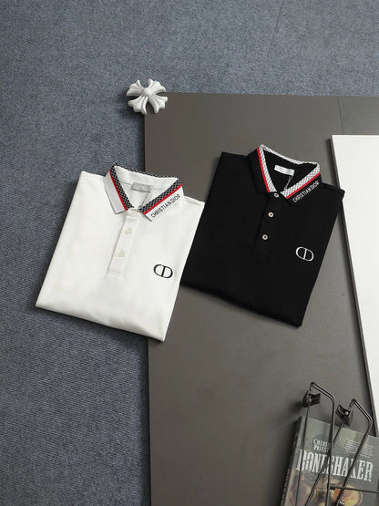 260113 New high-quality letter-stitched multi-color patch-neck Polo