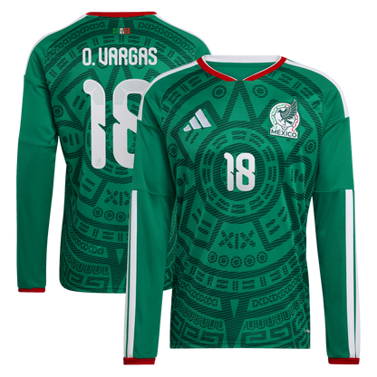 Obed Vargas Mexico National Team 2026  Home Replica Long Sleeve Jersey - Green