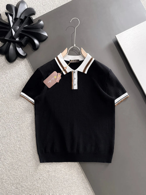 260511 New high-quality combed cotton yarn interwoven collar-neck knitted POLO