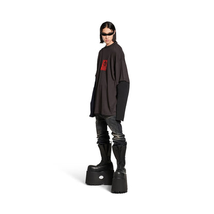 MEN'S HANDLE WITH CARE PATCHED SLEEVES T-SHIRT IN BLACK FADED