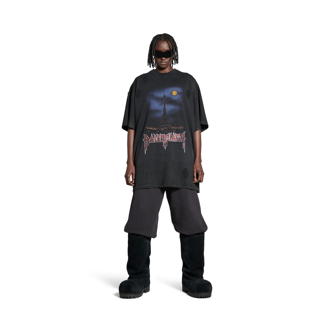 MEN'S PARIS MOON DOUBLE FRONT T-SHIRT OVERSIZED IN BLACK
