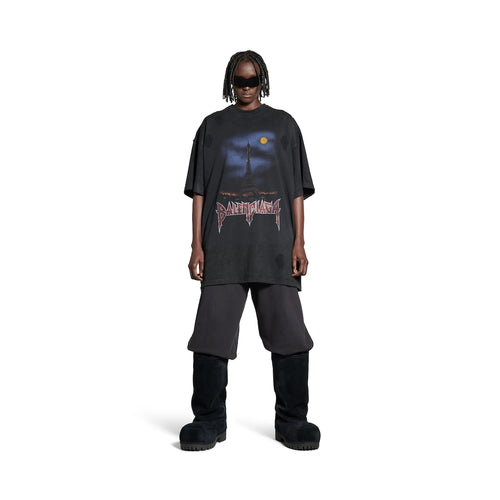MEN'S PARIS MOON DOUBLE FRONT T-SHIRT OVERSIZED IN BLACK