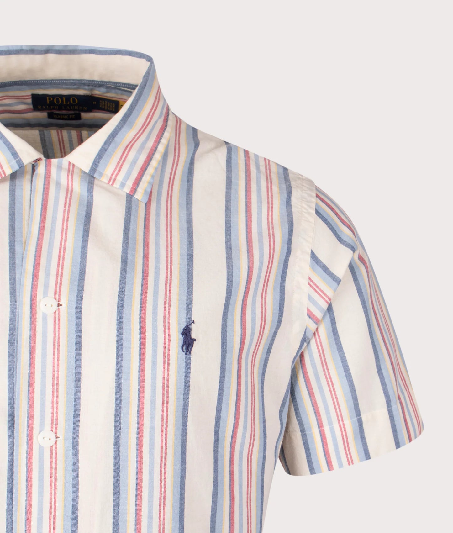 Classic Fit Short Sleeve Striped Chambray Camp Shirt