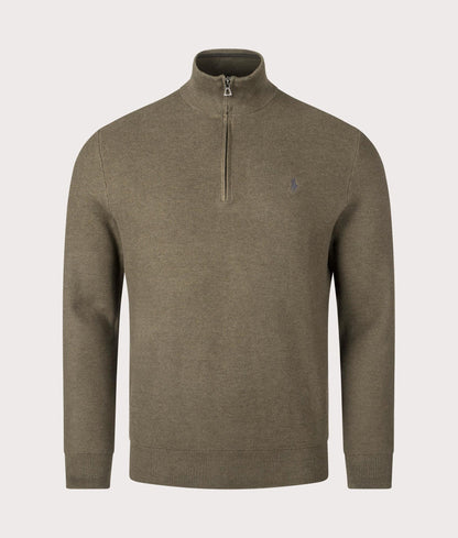 Quarter Zip Contrast Logo Knit Jumper