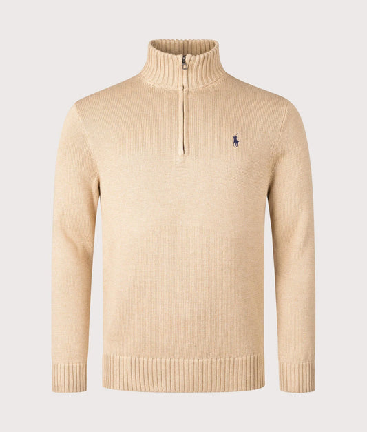 Mesh-Knit Cotton Quarter Zip Pullover