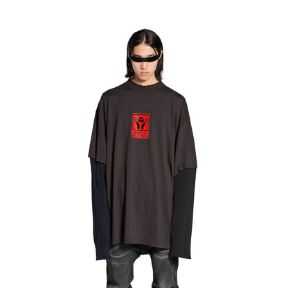 MEN'S HANDLE WITH CARE PATCHED SLEEVES T-SHIRT IN BLACK FADED