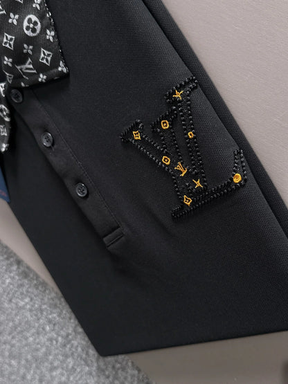 260511 New high-quality embroidered neckline jacquard patchwork design Polo shirt