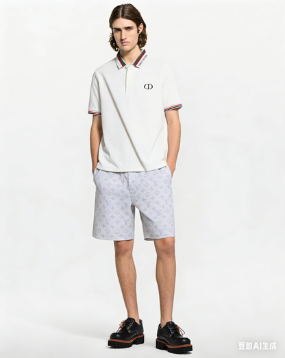 260113 New high-quality letter-stitched multi-color patch-neck Polo